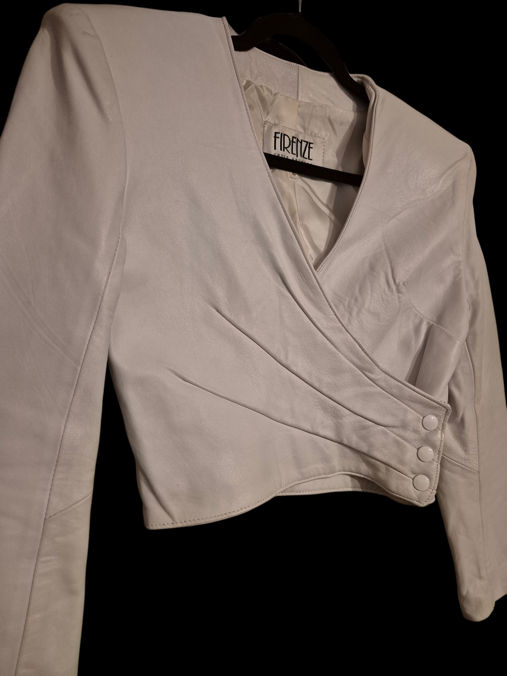 VTG 'Firenze Santa Barbara' Leather Cropped Jacket w/ Elegant Wrap Front Design